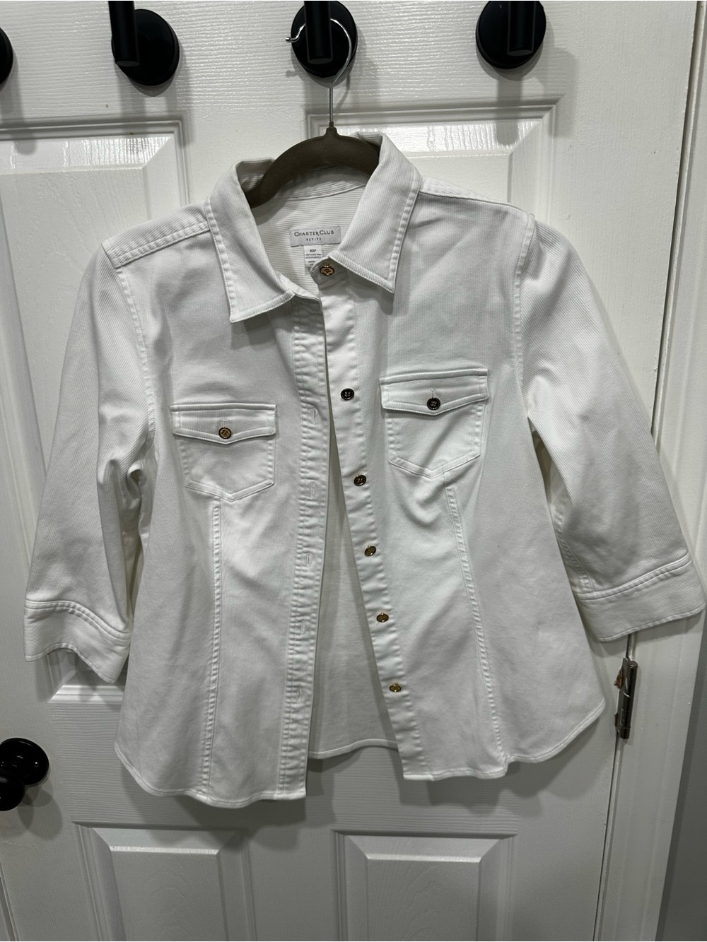 Charter Club White Ribbed Button-Front Jacket